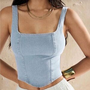 Forever 21 Light Blue Denim Crop Top with Zipper